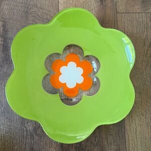 Villeroy Boch Wonderful World Fusing Bowl Green 12" Floral Orange White Retro